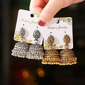 Indische pakistanische Bollywood Gold Ohrhänger Hochzeit Boho Jhumki Schmuck - Bild 1 von 1