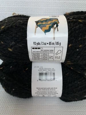 LOT of 2 CHARISMA in BLACK TWEED 93yds 3oz Acrylic🧶Yarn by Loops & Threads - Image 1 of 2