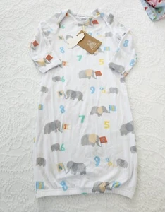 NWT ANGEL DEAR 0/3 MONTHS ELEPHANTS & NUMBERS BAMBOO NIGHTGOWN WITH ELASTIC HEM - Picture 1 of 5
