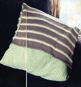 ~Pull-Out Knitting Pattern For Moss Stitch & Stripe Cushion Cover ~ Fits 16" Pad - Picture 1 of 1