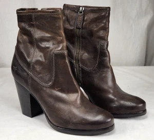 Frye Womens Patty Artisan Ankle Boots Size 8 M DARK BROWN Leather Side Zip Heel - Picture 1 of 15