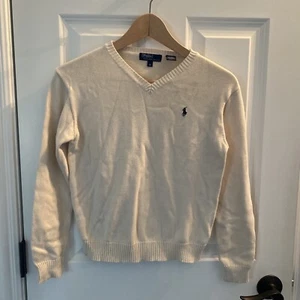 Girls Ivory Vneck Polo Sweater Size Medium - Picture 1 of 4