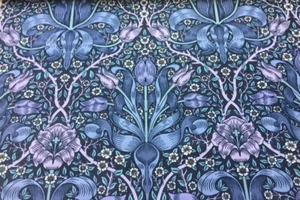 WILLIAM MORRIS CURTAIN FABRIC 'SPRING THICKET VELVET' 1M-MIDNIGHT/LILAC-BEDFORD - Picture 1 of 6