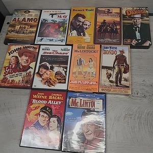 John Wayne DVD VHS Movie Lot NEW & USED Alamo Dakota McQ Sea Chase Blood Alley - Imagen 1 de 12