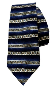 Van Heusen 100% Silk Men's Boy's Tie Gold filigree stripes on Dark blue 51x3" - Picture 1 of 7