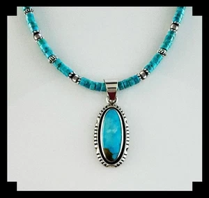 White Fox Creation: Blue Ridge Turquoise Pendant on Sterling and Turquoise Chain - Picture 1 of 8