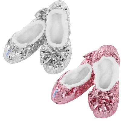 Snoozies! Bling Ballerina Hausschuhe Glitzer Pailletten Design Sherpa gefüttert UK 3-9