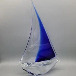 Oggetti Murano Art Glass 14” Tall Sailboat w Blue Sail ITALY Americas Cup Series - Picture 1 of 23