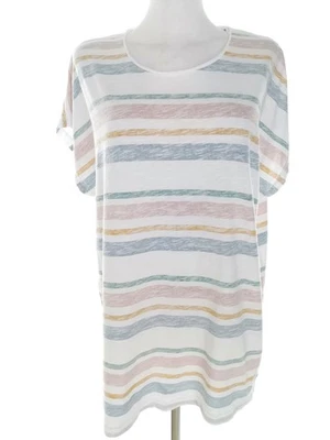 ✨ WEIRD FISH Tunika Bluse für Damen Streifen Logo Weiß 44 Kurzer Ärmel ✨ - Bild 1 von 4