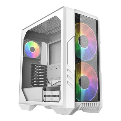 Mid Tower Pc Case White Atx With Dual 200Mm Argb Fans And Glass Side Panel - Image 1 of 4
