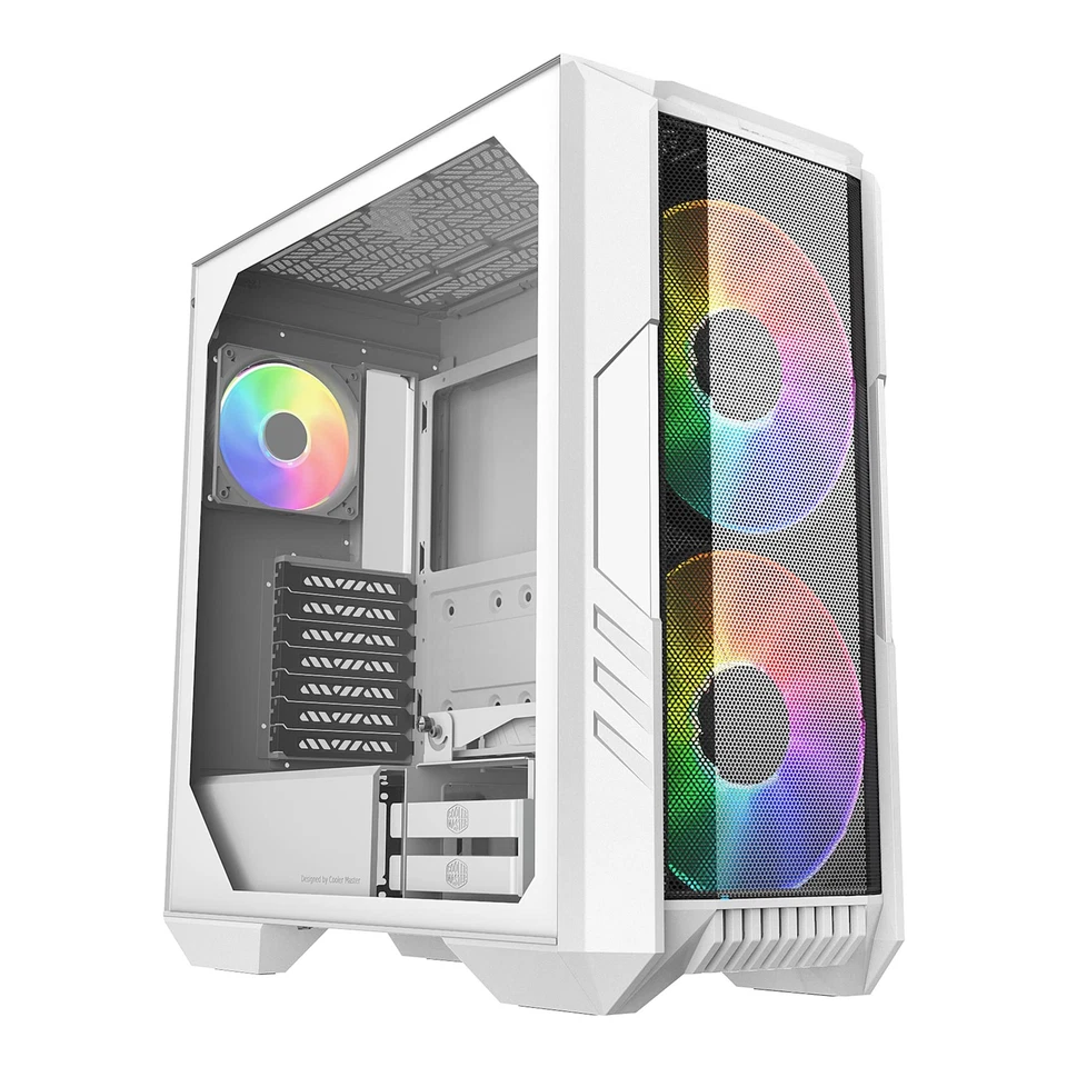 Mid Tower Pc Case White Atx With Dual 200Mm Argb Fans And Glass Side Panel - Image 1 of 4
