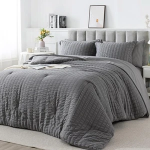 Queen Size Seersucker Comforter Set - 7 Pieces Reversible Comforters Bedding ... - Picture 1 of 7