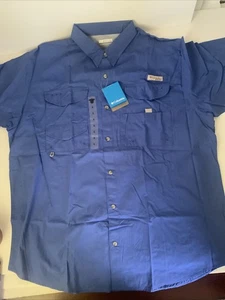 COLUMBIA Para Hombres Camisa Azul Manga Corta Navegación Pesca Bolsillos XL NUEVO  - Imagen 1 de 4