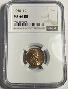 1936 LINCOLN WHEAT CENT GRADED NGC MS66RB - Picture 1 of 4