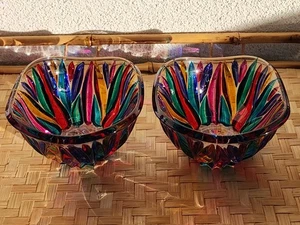 ​CC Zecchin Due Zeta Italian Color Fusion Crystal Bowl Set of 2 Handcrafted  - Picture 1 of 8