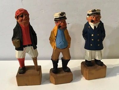 Vintage Hand Carved Wooden Folk Art Sea Captains Sailors Nautical Figures set 3 - Image 1 of 4