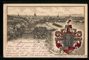 Lithographie Hildesheim, Ortsansicht aus der Vogelschau, Wappen 1900  - Picture 1 of 2