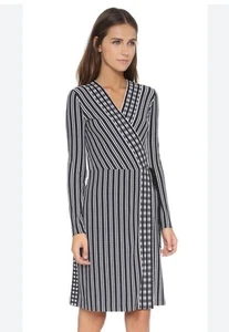 Tory Burch Navy Oxford Stripe Long-Sleeve Jacquard Wrap Dress Size Small $395 - Picture 1 of 7