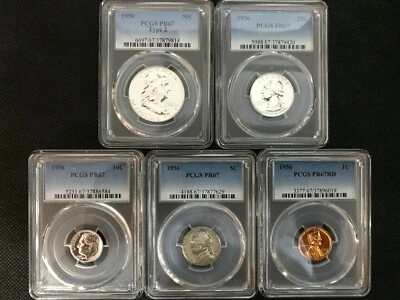 PR67 1956 PCGS GRADED PROOF SET COINS 50C 25C 10C 5C WHEAT PENNY SHOW QUALITY - Image 1 of 4