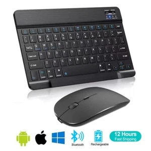 SLIM Bluetooth Keyboard And Mouse Set Wireless For PC Laptop Tablet Mac UK - Picture 1 of 12