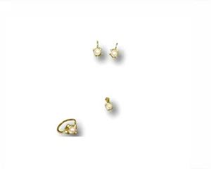 Ring Pearl Genuine Pendant Earrings Pearls 18k Yellow Gold Jewel Woman Parure - Picture 1 of 4