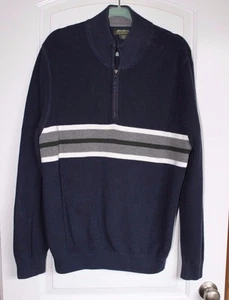XL EDDIE BAUER DARK BLUE COTTON 1/2 ZIP HEAVY SWEATER w/ STRIPE X-LARGE RIBBED - Picture 1 of 1