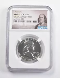 Mint Error PF67 1962 Franklin Half Dollar OBV Struck Thru NGC *3429 - Picture 1 of 3