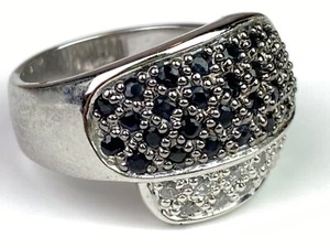 Sterling Silver Black & Clear Crystal Stone Ring - Size 9 - 11.4g - Picture 1 of 15