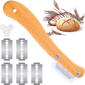 Bread Lame Wooden Handle Bread Slashing Tool Dough Scoring Knife with 5 Blades