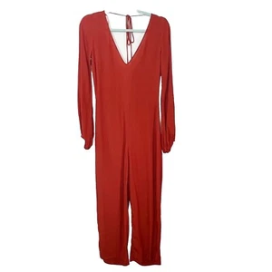 Zara Jumpsuit Rust Brown V-neck Long Sleeve Open Back UK Size XS - Picture 1 of 12