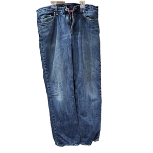 J Crew Mens Jeans 35x36 Blue Denim Flannel Lined Straight Leg Jeans distressed - Picture 1 of 14