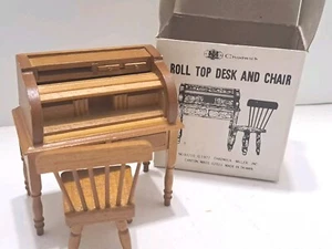 Vintage Miniature Wood Roll-Top Desk w/ Chair Chadwick Dollhouse 1977 Box READ - Picture 1 of 9