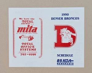 1990 Denver Broncos Football Pocket Schedule NFL KOA Radio Total Office 🏈🏈 - Picture 1 of 2