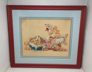 Jabón Cisne 1942 Anuncio Bebés Jugando Baño Hora Litografía Imagen Enmarcada 21.5"x18.5" - Imagen 1 de 12