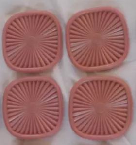 Four New Tupperware Servalier Seal Magnets in Pink Rose Vintage 1 Inch Sq. New - Picture 1 of 2
