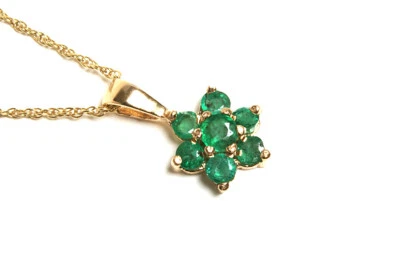 9ct Gold Emerald Cluster Pendant and Chain Gift Boxed Necklace Made in UK Foto 1 de 4