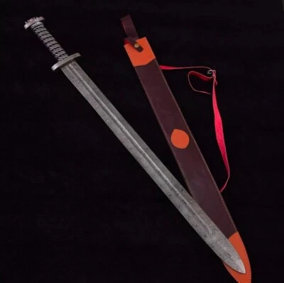 Espada vikinga de acero Damasco forjada a mano espada medieval afilada lista para la batalla Foto 1 de 4