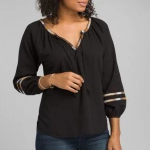 Prana Women Atlantis Black Boho Peasant Blouse Top XL - Picture 1 of 7