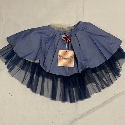 Paperwings Girls Blue Gray 3 Layered Frilled Elastic Waist Tulle Skirt Size 8 • 29.99€