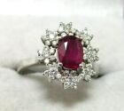 Beautiful 18ct White Gold Large 2ct Ruby &amp; 1ct Diamond Cluster Ring Size P 20906