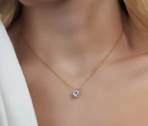 Elegant Gold Necklace with Dainty Cubic Zirconia Pendant Women's Jewellery Gift - Picture 1 of 4