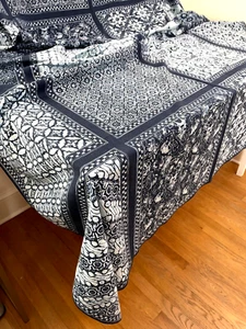 Vintage Indonesian Indigo Cotton Batik Handmade Tablecloth YY949 - Picture 1 of 9