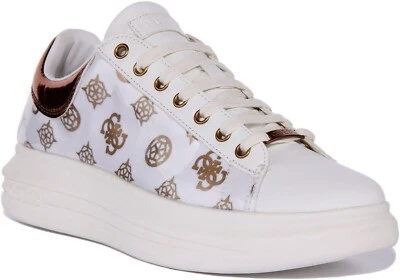 GUESS Vibo Donna Casual con Lacci da Ginnastica IN Bianco Bronzo Misura UK 3- 8 - Immagine 1 di 4