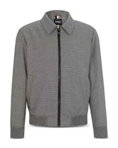 HUGO BOSS Bomber Jacket Mens Size 40 R Black Houndstooth Zip Up HANRY WING $595 - Picture 1 of 12