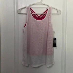 ID Ideology Kids Tank Top Medium Bright White Pink Mesh Sleeveless NWT - Picture 1 of 4