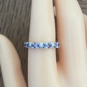9ct Yellow Gold Tanzanite & Diamond Eternity Ring, UK size Q, EU size 57 - Picture 1 of 4