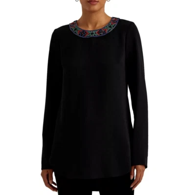 Blusa Camisa Blusa Georgette Negra Top Túnica con Cuentas Lauren Ralph Lauren Talla 2X para Mujer Foto 1 de 4