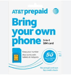 $35 AT&T Prepaid 10GB 5G Plan Preloaded SIM Card includes 1st Month - Zdjęcie 1 z 1