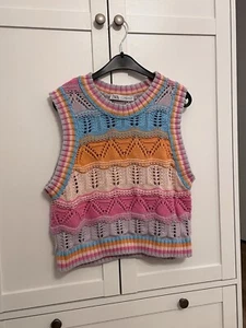 Zara Blogger Pullunder Bunt Strick Zopfmuster Grobstrick Ärmelloser Pullover - Bild 1 von 4
