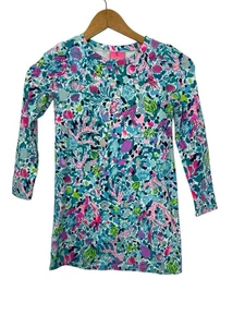 Lilly Pulitzer Jansen Mini Dress Multi Dive Bar Girls Size M 6/7 Long Sleeve - Picture 1 of 7